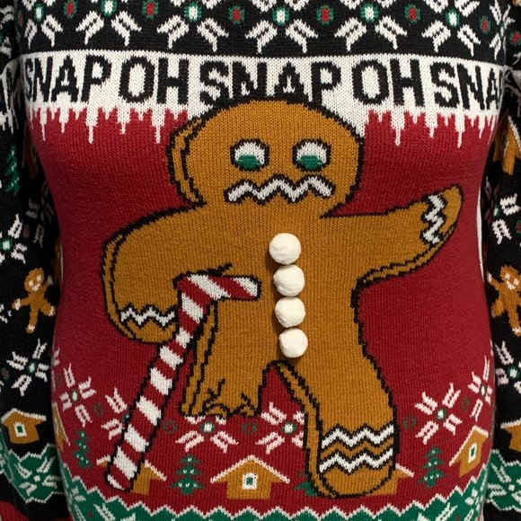 Ugly Christmas Sweater Oh Snap Gingerbread Man Candy Cane Crutch Mens Womens S - Picture 3 of 4